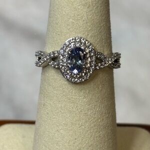 Peacock Tanzanite Ring White Zircon Rhodium over 925 Sterling Silver 1.10ctw